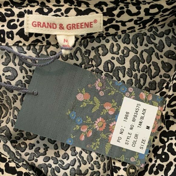 Grand & Greene Leopard Print Blouse ¾ Long Sleeve Medium - Picture 5 of 12